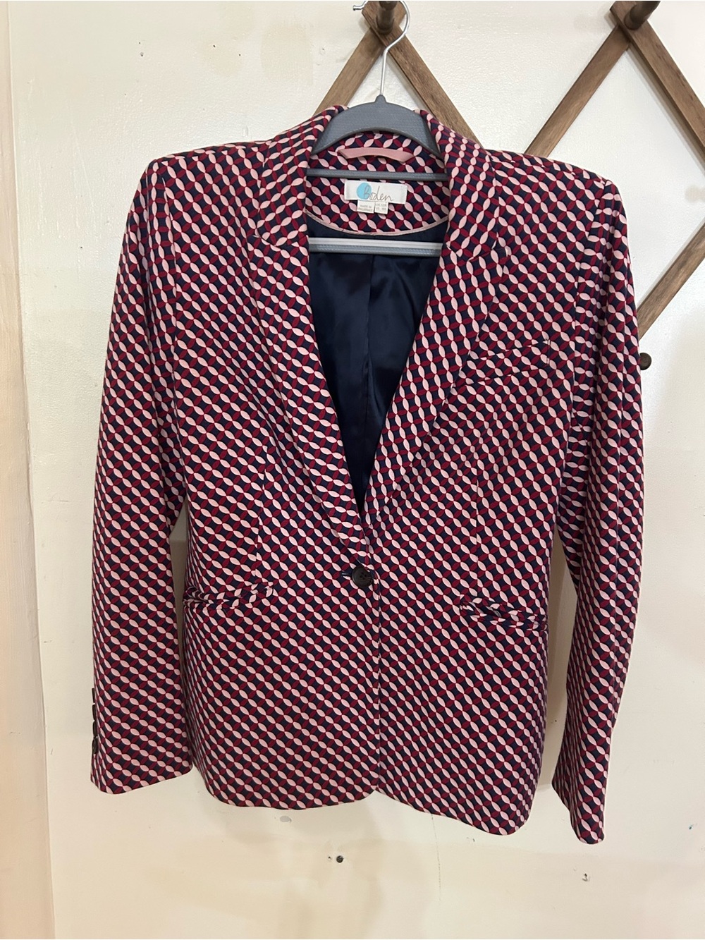 Boden Pink and Navy Geometric Lined Jacket